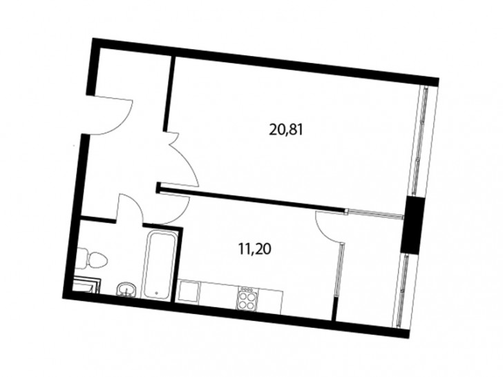 Однокомнатная квартира 47.3 м²