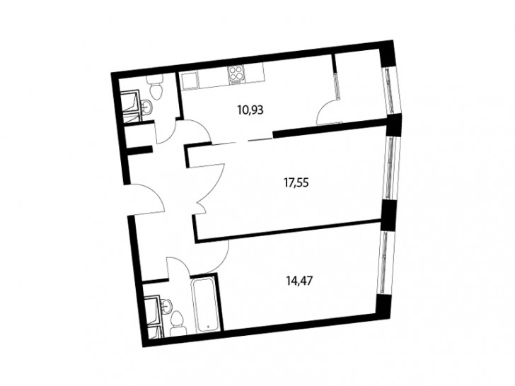Двухкомнатная квартира 60.1 м²