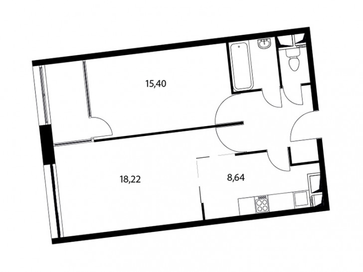 Двухкомнатная квартира 56.1 м²